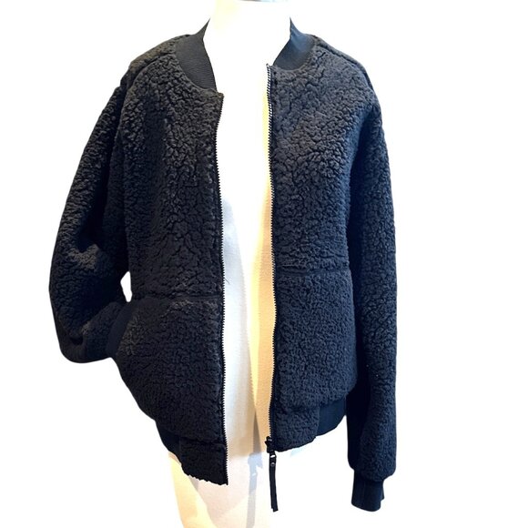 Prana Reversible Black Sherpa Style Bomber Jacket - Picture 2 of 9